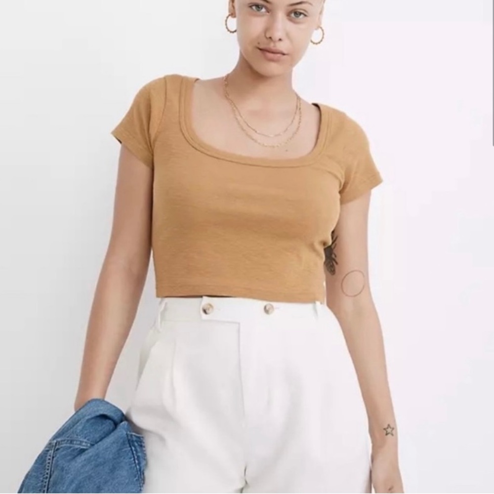 NWT Madewell Westville Crop U neck tee mustard